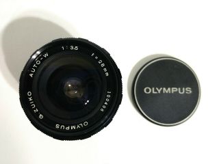Olympus G.  Zuiko Auto - W 28mm 3.  5 Lens With Both Caps 100408 Vintage Japan