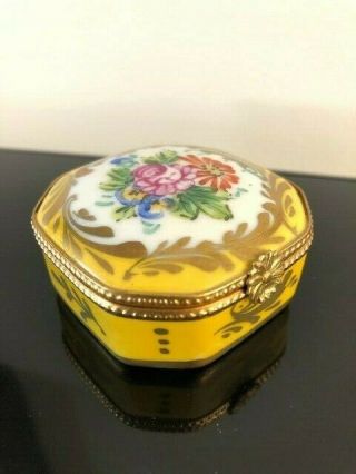 Vintage Signed Limoges France 2 1/8 " Square Trinket Pill Ring Rosary Snuff Box