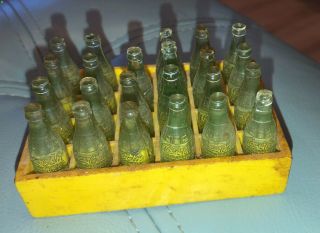Vintage Coca Cola 23 Miniature Mini Coke Bottles With Yellow Case