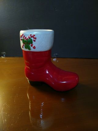 Vintage Christmas Ceramic Mold Santa Boot Planter Candy Holder Hand Painted