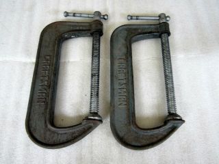 2x Vintage Craftsman 6 " C - Clamp Malleable 66676 Made In Usa