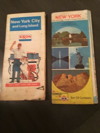 2 Vintage 1978 Exxon " York City & Long Island " Street Map 1973 Sunoco 44/stm