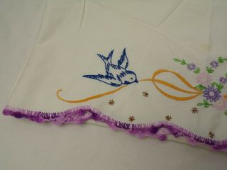 Vintage Linens Handmade Hand Embroidered Pillow Case (only 1) birds and flowers 2