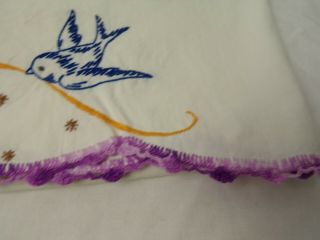 Vintage Linens Handmade Hand Embroidered Pillow Case (only 1) birds and flowers 3