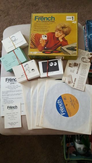 Vintage 1968 Think French Educational Level 1 Cards & 33 1/3 Lp Records