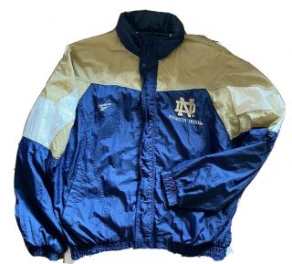 Vintage Notre Dame Irish Football Reebok Nylon Windbreaker Jacket Mens Size Xl