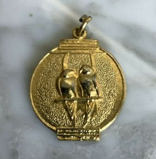 Vintage Birds On A Perch Themed Gold Toned Medallion (origin Unknown)