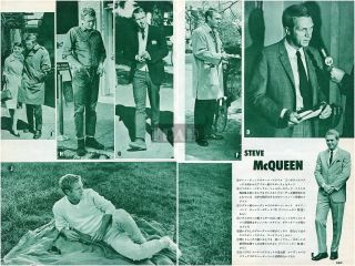 Steve Mcqueen 1965 Vintage Japan Picture Clippings 2 - Sheets (3pgs) Ff/o