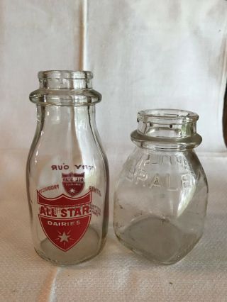 2 Vintage Half Pint Milk Bottles All Star Dairy And Braley 