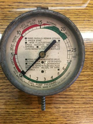 Vintage Snap - On Tools Vacuum/fuel Pump Pressure Gauge By Rex Mfg.