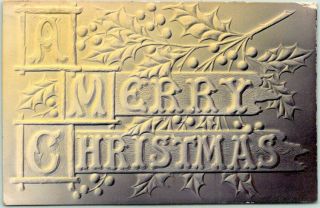 Vintage A Merry Christmas Embossed Postcard Air - Brushed / 1907 Cancel