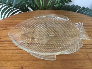 Vintage Clear Glass Fish Shaped Serving Platter Plate Dish