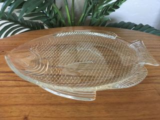 Vintage Clear Glass Fish Shaped Serving Platter Plate Dish 2