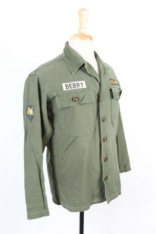 Vtg 70s Vietnam Og - 107 Sateen Us Army Utility Uniform Fatigue Shirt Size Medium