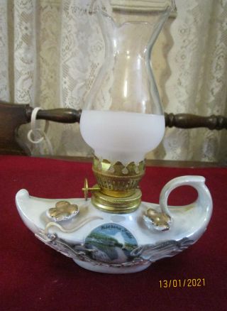Vintage Souvenir Niagara Falls Aladdin Mini Oil Lamp W/chimney Dragonware