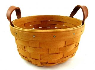 Vintage 1998 Longaberger Round Basket W/ Leather Handles