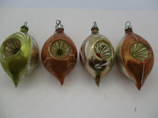 4 Vintage Mercury Glass Double Indent Hand Painted Christmas Tree Ornaments
