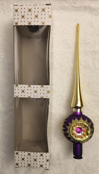 Vtg Purple Silver Triple Indent Mercury Glass Christmas Tree Topper - Germany - Box