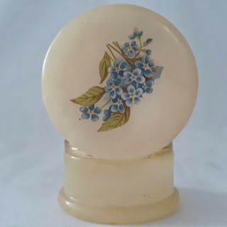 Vintage Alabaster Trinket Box W/ Hinged Lid Hand Carved Floral Made In Italy