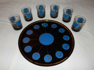Vintage Zodiac Astrology Signs Glass Platter & Tumblers -