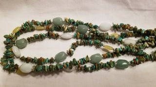 VINTAGE TURQUOISE BEAD 3 - STRAND NECKLACE STERLING CLASP 3