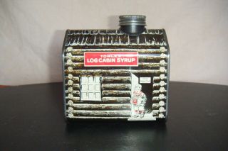 Vintage Towles Log Cabin Syrup Tin Bank,  Home Sweet Home Boy Litho 1979