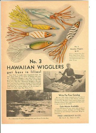 Vintage 1948 Fred Arbogast No.  3 Hawaiian Wigglers Cape May Point Bass