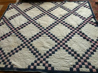 Vintage Hand Sewn Quilt,  Patchwork,  Diamond Squares