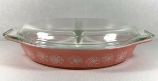 Vintage Pyrex Pink Daisy Cinderella Divided Casserole Dish & Lid 1.  5 Quart 23