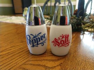 Vintage Westinghouse Gemco Milk Glass Red Salt & Blue Pepper Shakers