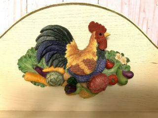Vintage Solid Wood Rooster Paper Towel Holder Wall Mount Rustic Farmhouse 3