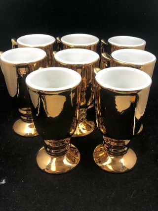 Set Of 8 Sterling Vitrified China Golden Glo Irish Pedestal Mugs Vintage