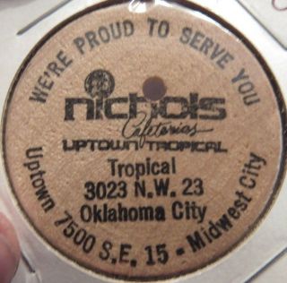 Vintage Nichols Cafeterias Oklahoma City,  Ok Wooden Nickel - Token Oklahoma