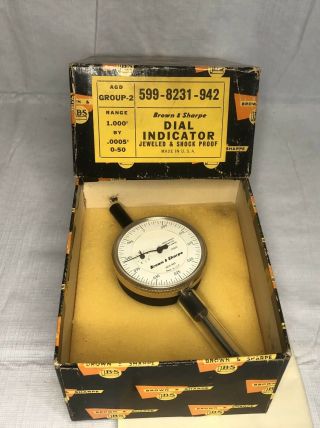 Vintage Brown & Sharpe 599 - 8231 - 942 Dial Indicator Jeweled Shock Proof Cert Box
