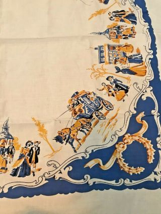 Vtg Mid Century American Colonial Dutch Settlers Screen Printed Tablecloth 52 "