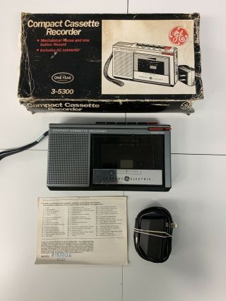 Vintage Ge General Electric Compact Cassette Player Recorder W/ Box 3 - 5300