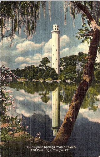 Sulphur Springs Water Tower 210 Feet High Tampa Florida Vintage Postcard B7