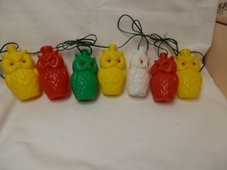 Set Of Vtg Blow Mold Owl /party/rv Lights - 7 Owls On String