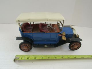 Vintage Large Tin Metal Battery Operated Car Ford Made Japan Blue