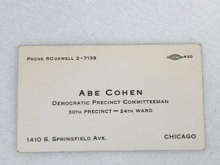 Vintage Business Card - Abe Cohen - Democratic Precint Committeeman Chicago