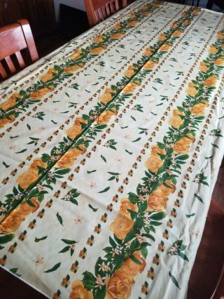 Vintage Retro Tea Vent Du Sud Coated Tablecloth 78x57 Yellow Roses Cotton Cover