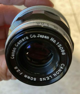 Vintage Canon Lens 50mm f:2.  8 Japan No.  15086 With Caps & Case 3