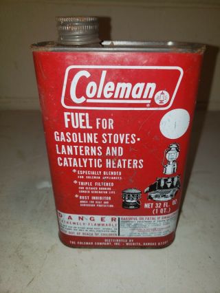 Vintage Coleman Stove And Lantern Fuel Tin Country Store Quart Size