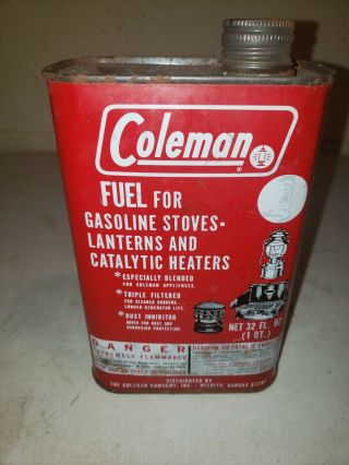 Vintage Coleman Stove And Lantern Fuel Tin Country Store Quart Size 3