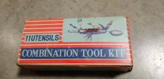 Vintage Pocket Knife Camping Survival Spoon Fork Scissor Saw Multi - Tool 11 Pc Gp