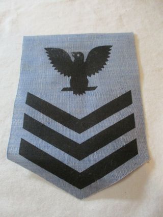Vintage Us Navy Dungaree Shirt Iron On Petty Officer 1st Class Chevron Crow Po1
