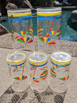 Vintage Set Of 5 Poolside Drinking Plastic Cups - Summer Retro,  Beach Ball Fun