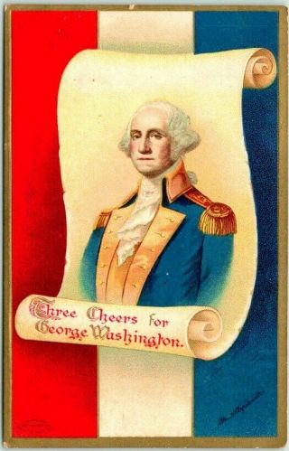 Vintage Artist - Signed Clapsaddle Postcard " 3 Cheers For Washington " 1913 Cancel