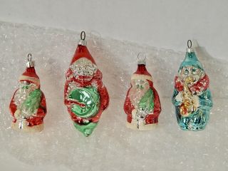 4 Vintage Christmas Ornaments West Germany Mercury Glass Santas Clowns Etc