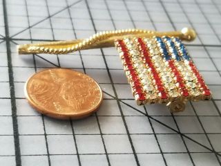 Vintage Rhinestone USA American Flag Brooch Gold Tone Patriotic Pin July 4th 3